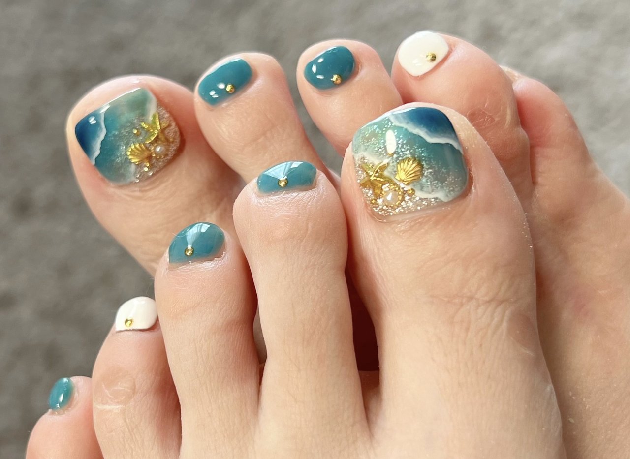 夏/海/リゾート/フット/ビジュー - nail 1988 inc.(イチキューハチハチ