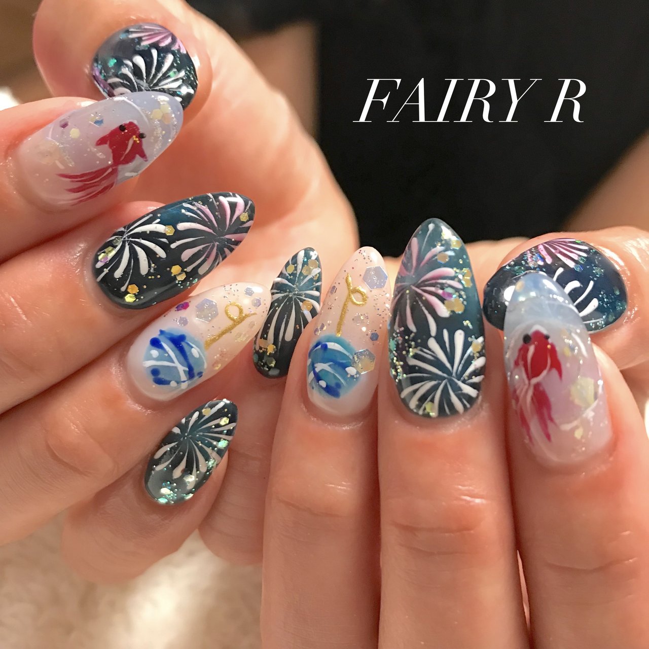 夏/浴衣/ハンド/グラデーション/花火 - FAIRY Rのネイルデザイン[No 