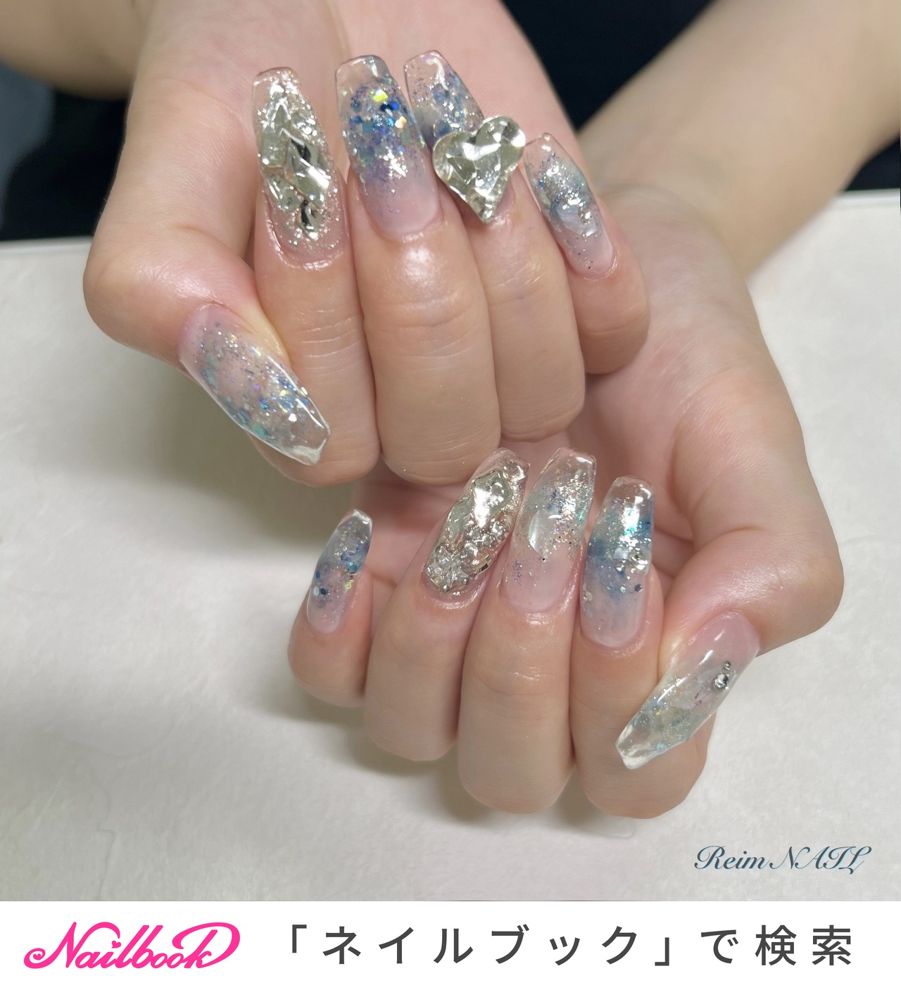 非対面販売 1,170円 ロング ヤシの木 ストーン埋め尽くし 海 ♡A Nail