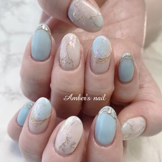 スカイブルーxゴールド ニュアンスnail スカイブルーネイルのネイルデザイン(2ページ目)｜ネイルブック