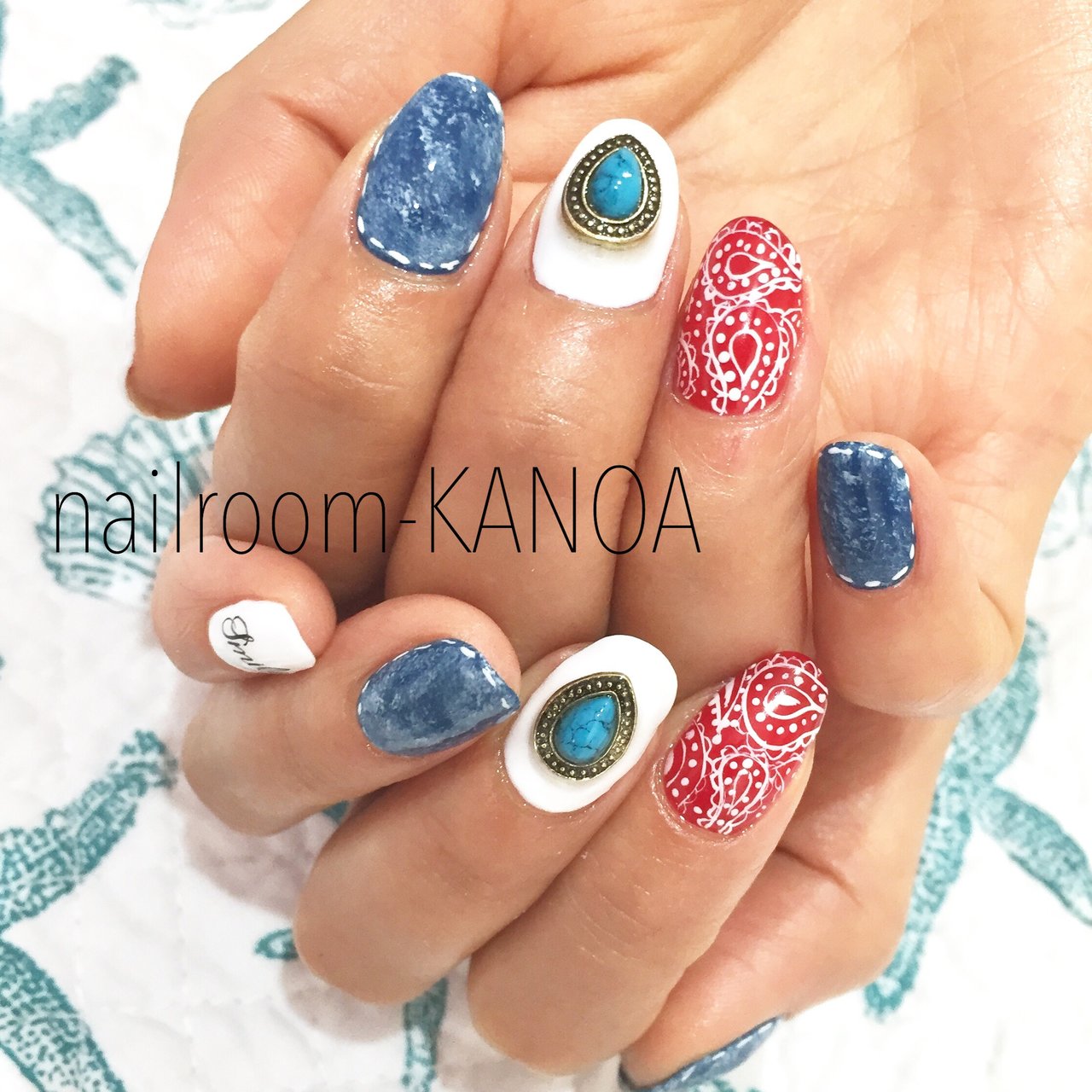 夏 ハンド ワンカラー エスニック デニム Nailroom Kanoaのネイルデザイン No ネイルブック