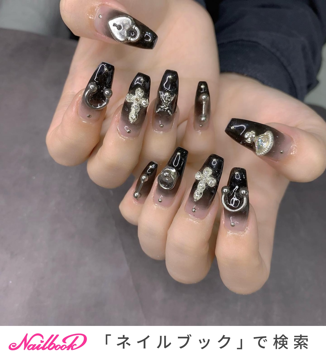 夏/スクエア/ブラック/シルバー - かおるのネイルデザイン[No.8291594