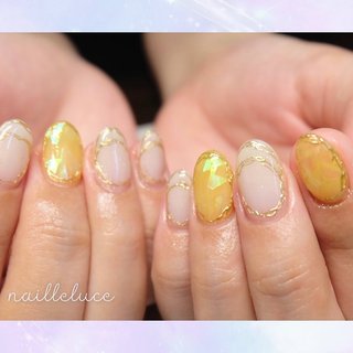 オーロラフィルム/イエローのネット予約できるネイルデザイン(6ページ  