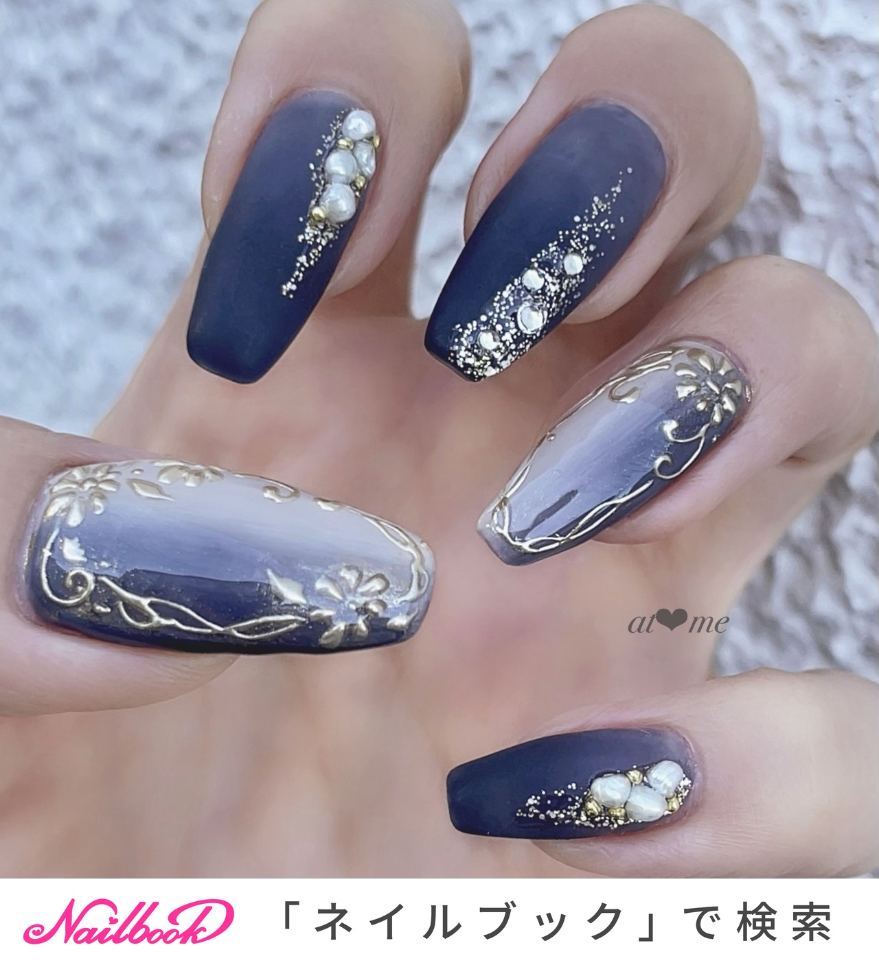 人気順｜フラワー/ネイビーのネイルデザイン｜ネイルブック
