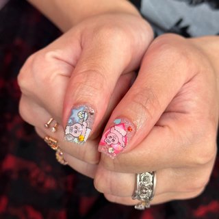 おぱんちゅギャルピ✌️ #おぱんちゅうさぎ #秋 #オールシーズン #成人式 #推し活 #ハンド #ラメ #痛ネイル #ロング #スクエア #ピンク #水色 #シルバー #ジェルネイル #お客様 #muumuu_nail #ネイルブック