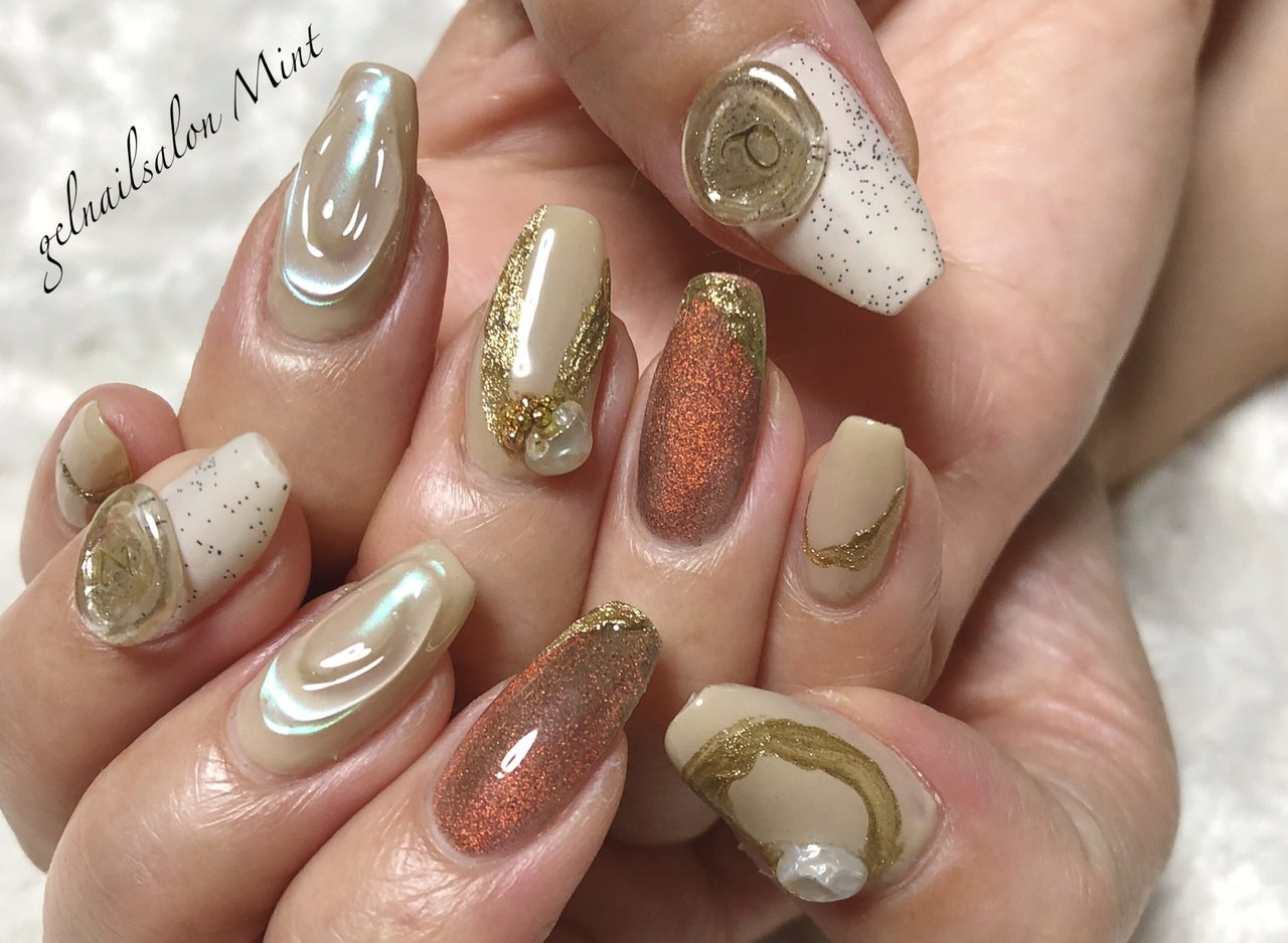 秋/女子会/ハンド/ニュアンス/ミディアム - aiのネイルデザイン[No