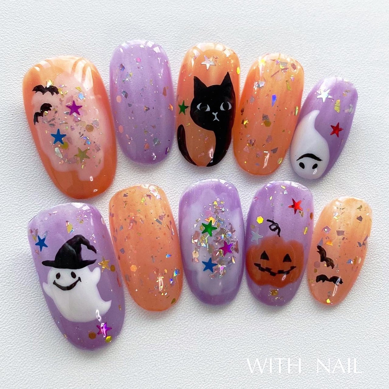 秋/ハロウィン/ハンド/ホログラム/星 - maryのネイルデザイン[No