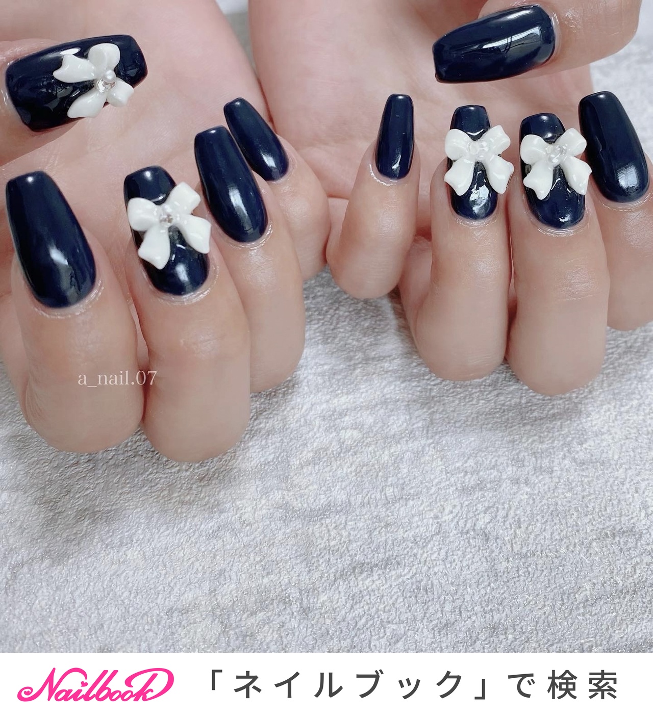リボン/ネイビー/#SalonA_nailのネイルデザイン｜ネイルブック