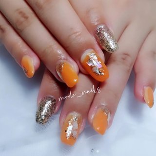 成人式/シェル/オレンジのネイルデザイン｜ネイルブック 