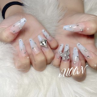 ピンクブルーワンホンニュアンスネイル オーロラ 韓国 ビジュー ハート