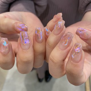 #うるうるネイル #うるうるパーツ#韓国ネイル#オーロラ#オーロラネイル #ジェルネイル #キラキラネイル #氷ストーン #派手ネイル #オールシーズン #成人式 #卒業式 #リゾート #ハンド #ビジュー #オーロラ #キラキラ #韓国 #ロング #スクエア #ピンク #イエロー #パープル #お客様 #momoco #ネイルブック