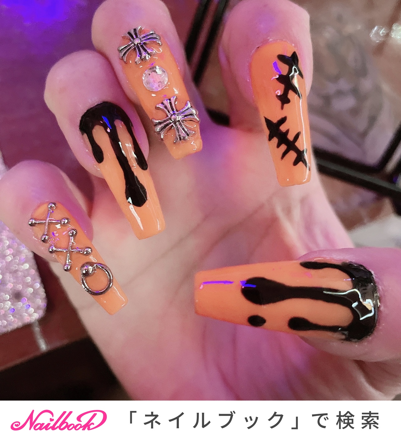 【オーダー】ネイルチップ　猫爪ネイル　ロングネイル　ハロウィン　ゴシック パンク &width=600&height=880&original=77s8AgZSGN6A 【オーダー】ネイル