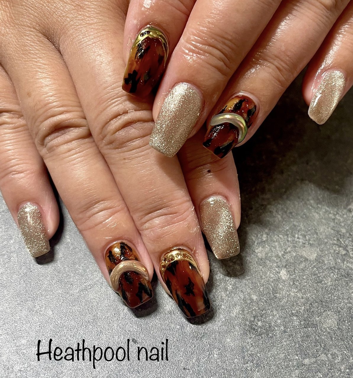 ハンド/べっ甲/マグネット/ミラー/レオパード - heathpoolnailのネイル