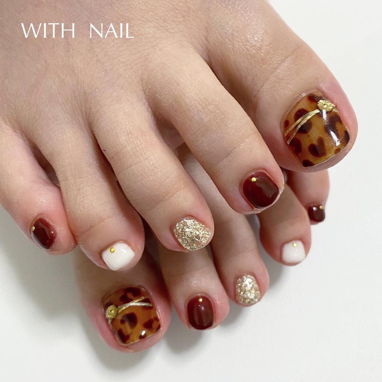 秋/フット/べっ甲/レオパード/ボルドー - WITH NAIL maryのネイル 