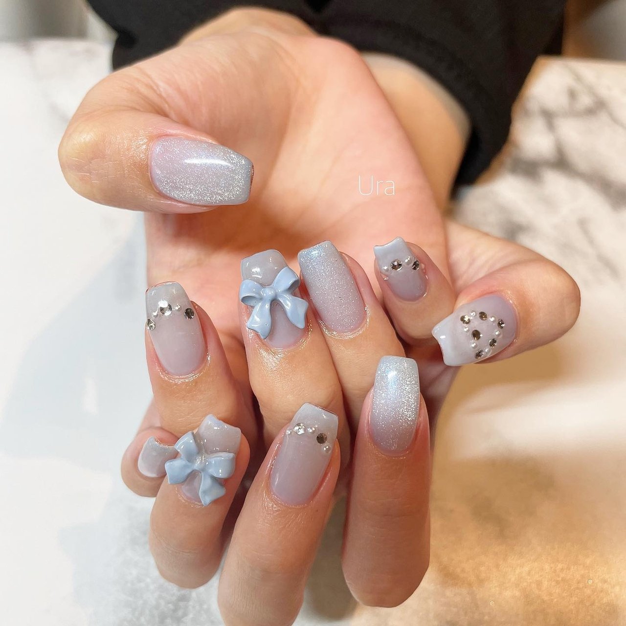 リボン/水色 - UrakoNailのネイルデザイン[No.8370701]｜ネイルブック