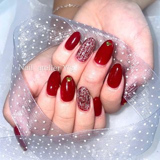 【オーダー】ネイルチップ　キラキラツイードチェックボルドーマグネット韓国ワンホン オーダー】ネイルチップキラキラツイードチェックボルドー