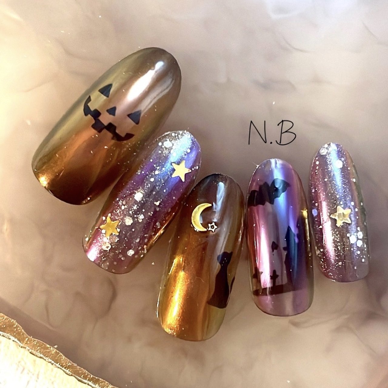 ハロウィン/ハンド/ラメ/ミラー/オレンジ - naturalbeautyの