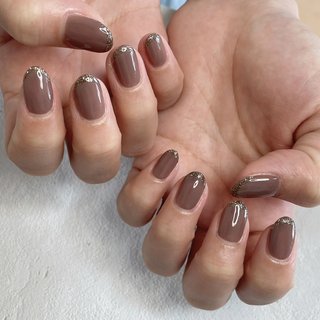 くすみグレージュべっ甲ニュアンスネイル ミラーフレンチ韓国 ちゅるん
