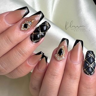おすすめ順｜キルティング/#黒フレンチネイルのネイルデザイン｜ネイル
