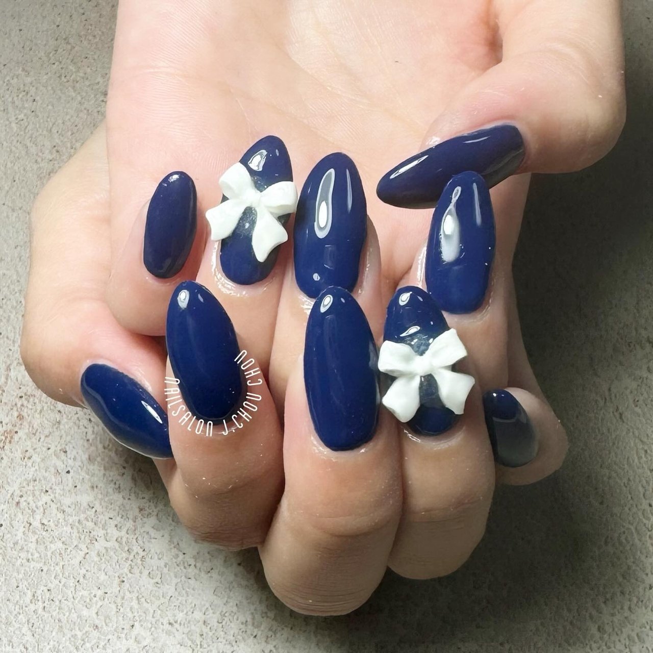ワンカラー/リボン/ネイビー/ジェルネイル - J.chou-chou.NAILのネイル