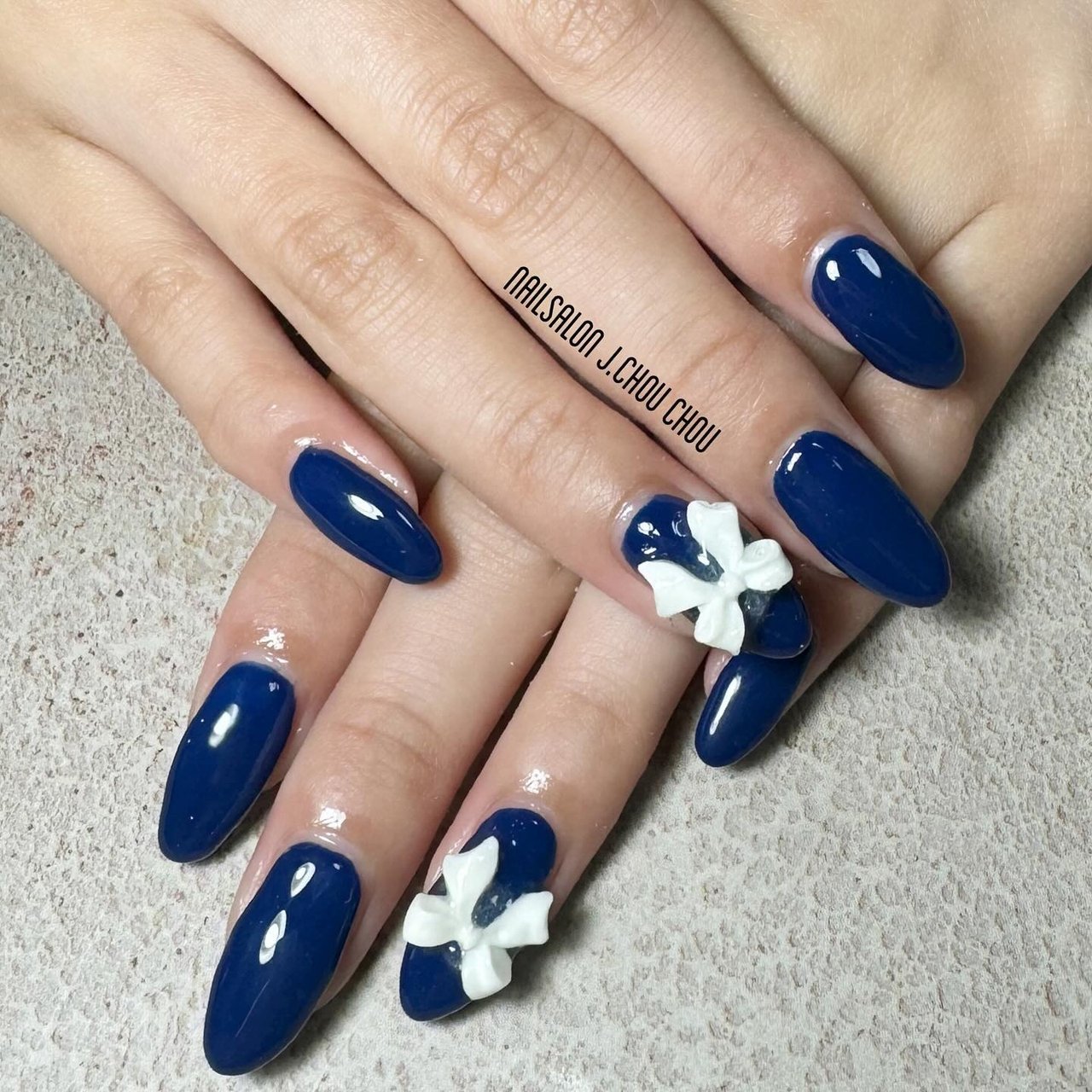 ワンカラー/リボン/ネイビー/ジェルネイル - J.chou-chou.NAILのネイル