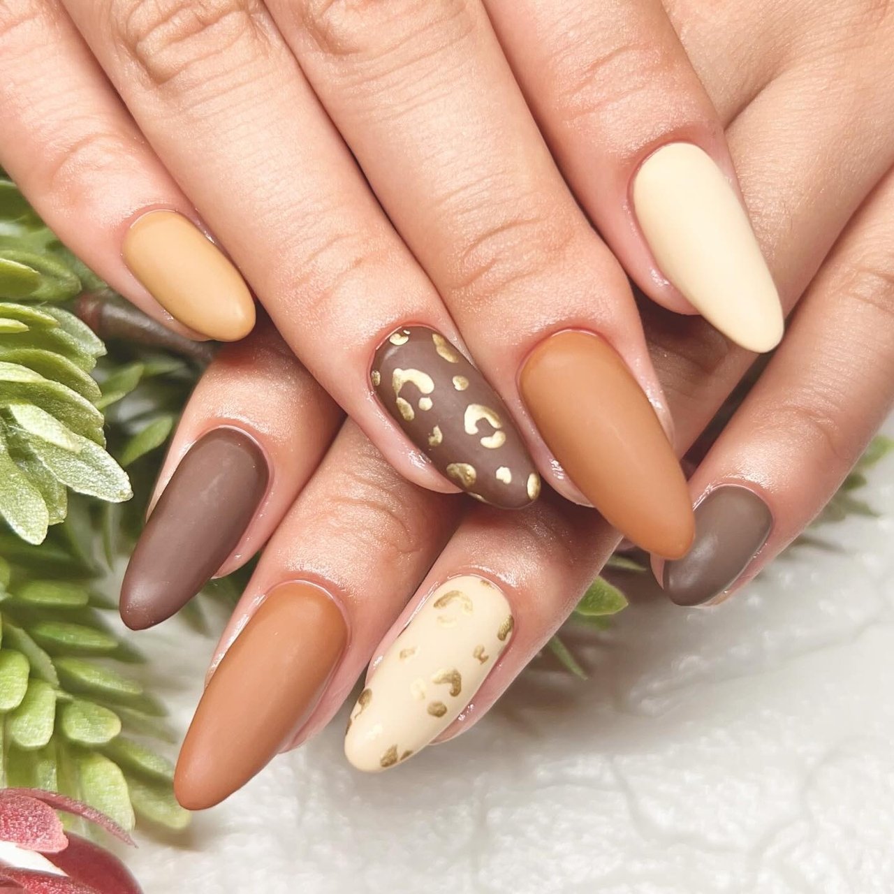 秋/ハンド/マット/レオパード/ミディアム - NICHI nail salon & school