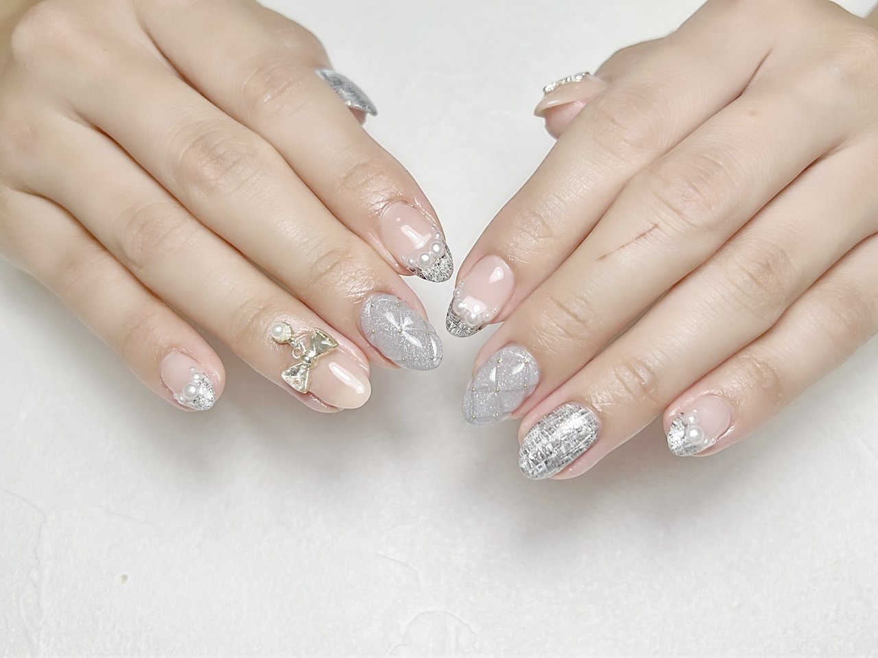 ネイルチップ ツイード キルティング 白 韓国 オーダーネイル フルオーダー ネイルチップ ツイード キルティング 白 韓国 オーダーネイル フル