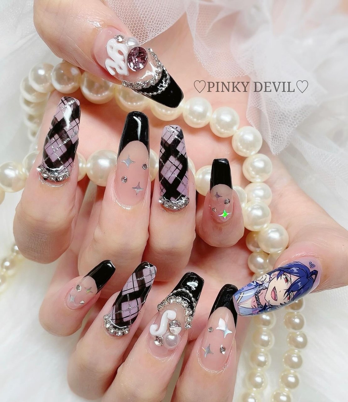 推し活/チェック/痛ネイル/ワンホン/韓国 - PINKY DEVILのネイル