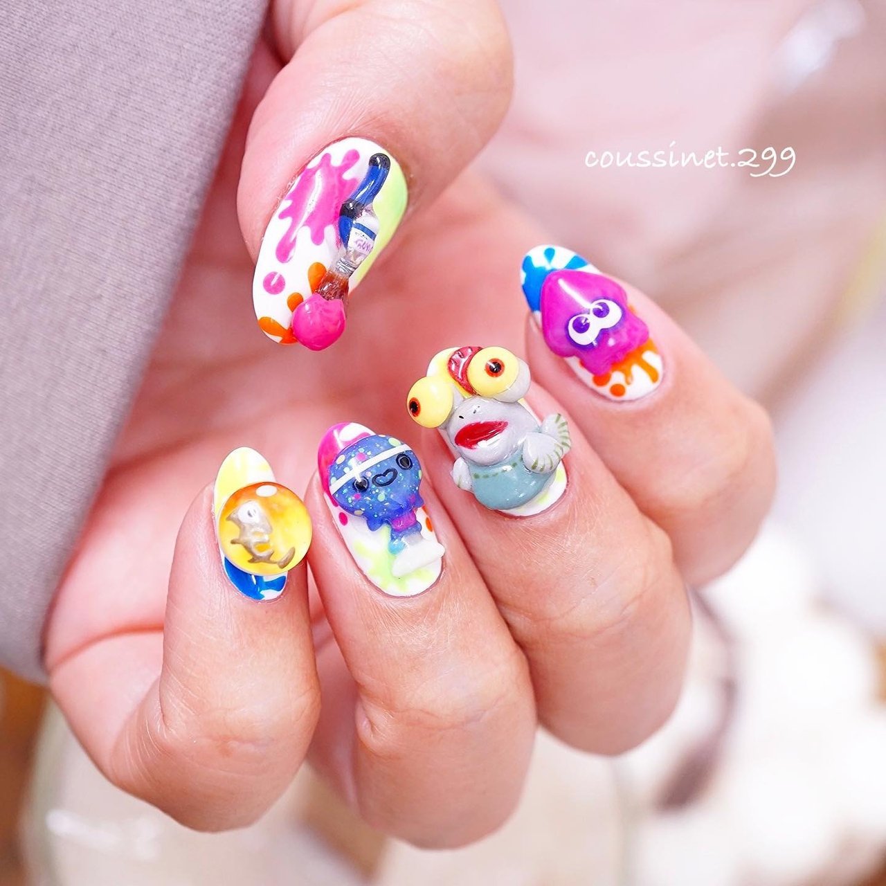 確認用　スプラトゥーン　ネイルパーツ 痛ネイル - うだがわえりのネイルデザイン[No.8420195]｜ネイルブック