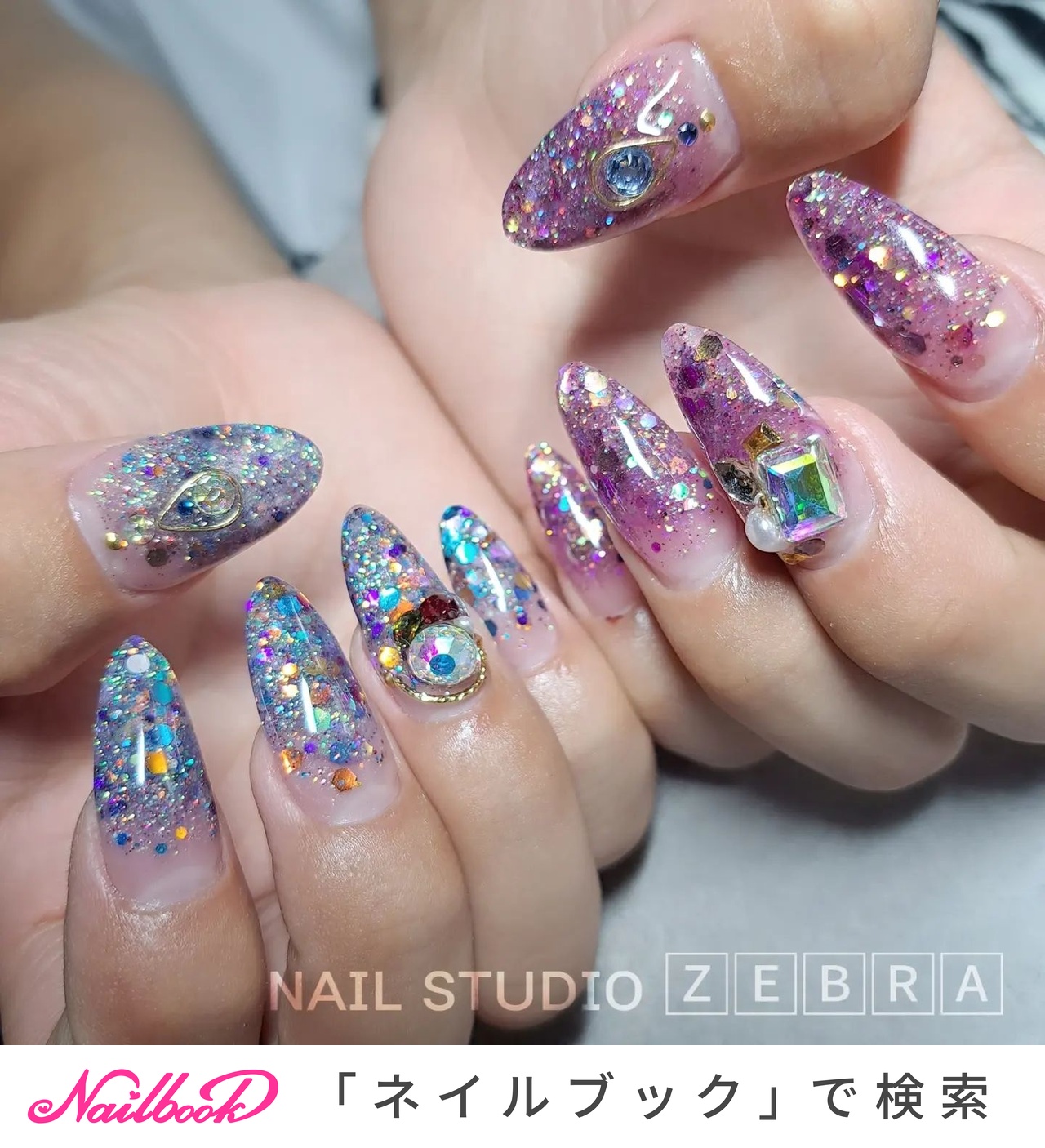 ハンド/ビジュー/ホログラム/ラメ/個性派 - 🅂🄰🄺🄺🄾のネイル