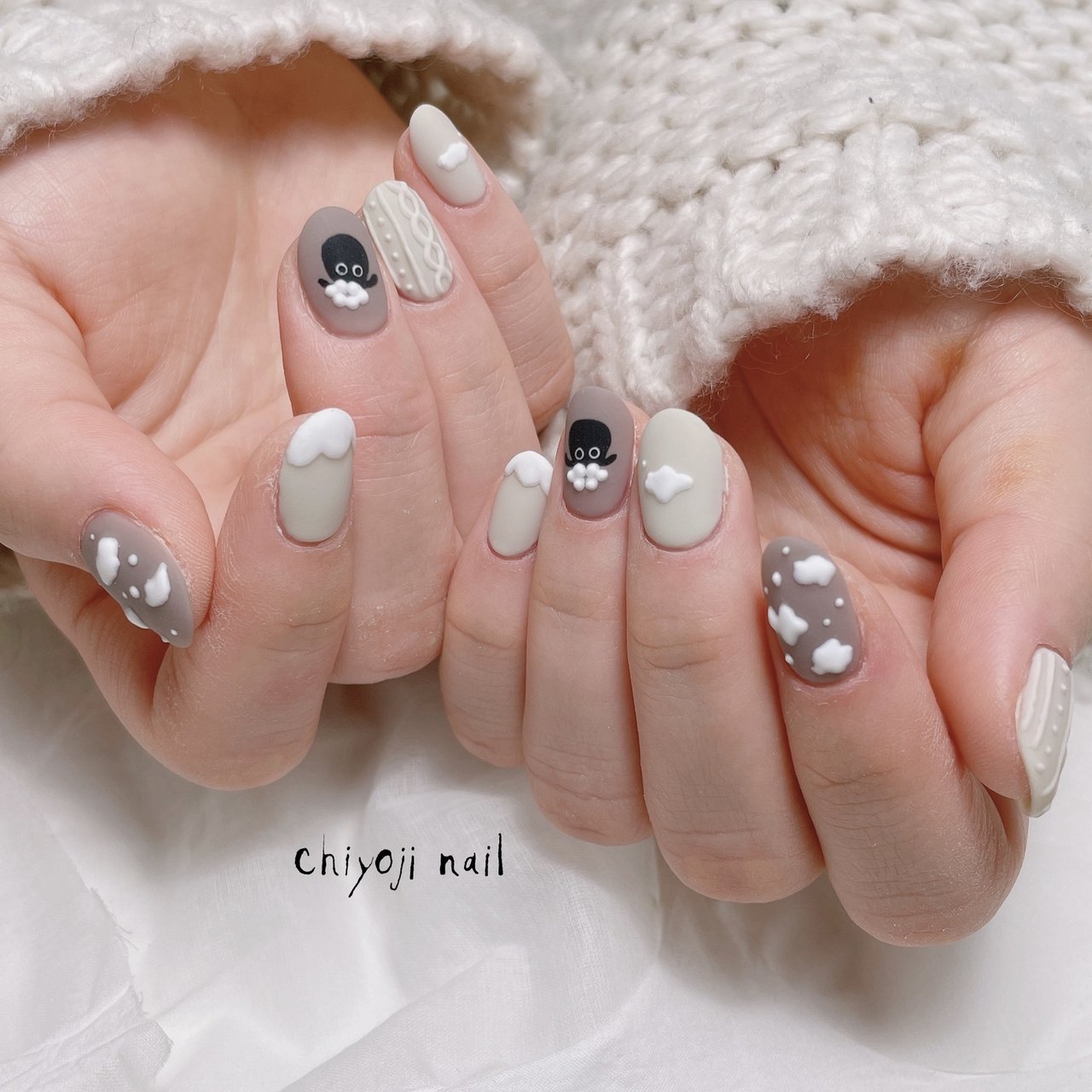 冬/ハンド/ニット/マット - chiyoji nail / aiのネイルデザイン[No 