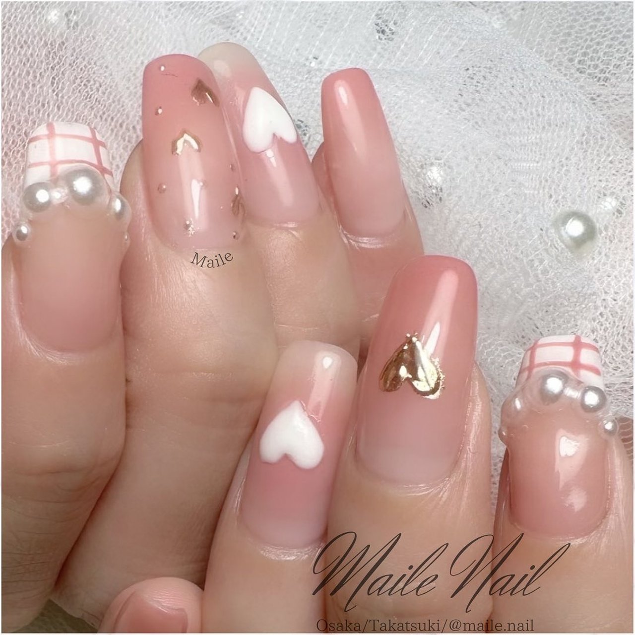 秋/冬/ハンド/フレンチ/チェック Private Salon Maile🐰🌼MAIのネイルデザイン[No.8437876]｜ネイルブック