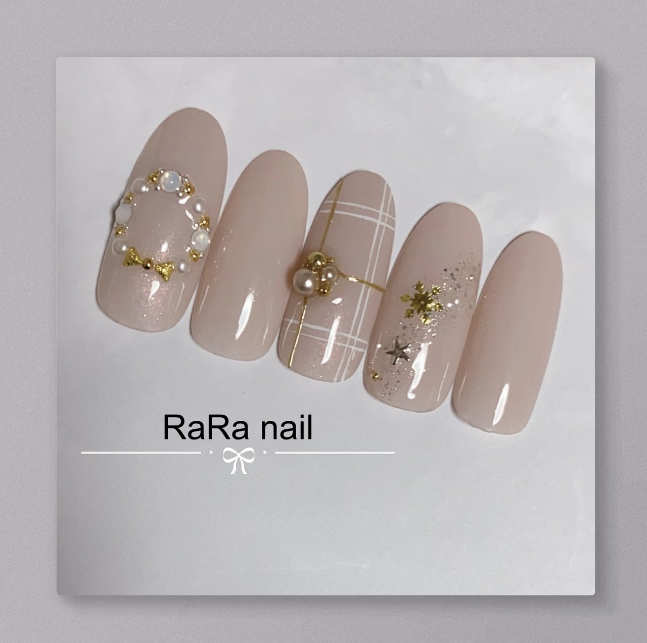 クリスマス/ハンド/シンプル/チェック/パール - RaRa Nailのネイル