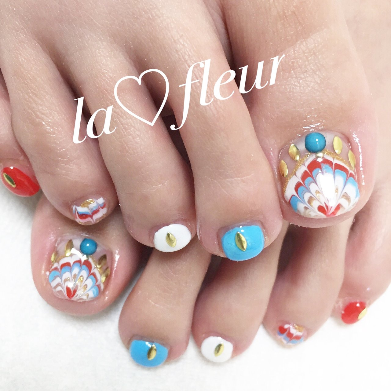 フット ピーコック エスニック オレンジ ブルー Nattsun04のネイルデザイン No ネイルブック