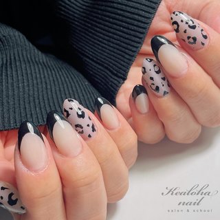 人気順｜レオパード(ヒョウ柄)/#黒フレンチネイルのネイルデザイン  