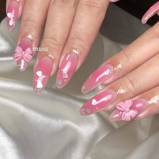 リボン/ワンホンネイルのネイルデザイン(95ページ目)｜ネイルブック