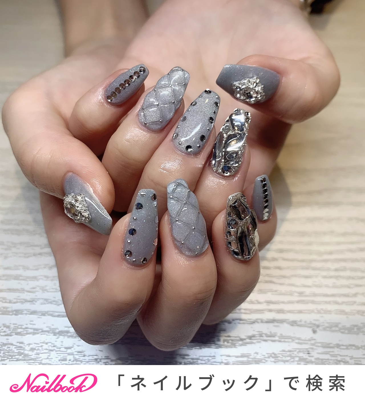 ネイルチップ プッチ柄 青系 ストーン埋め尽くし ♡A Nail♡-