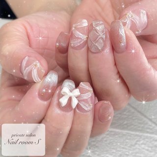 ネイルチップ ワンホン リボン ビジュー ハート パール ネイルチップ ワンホン リボン ビジュー ハート パール