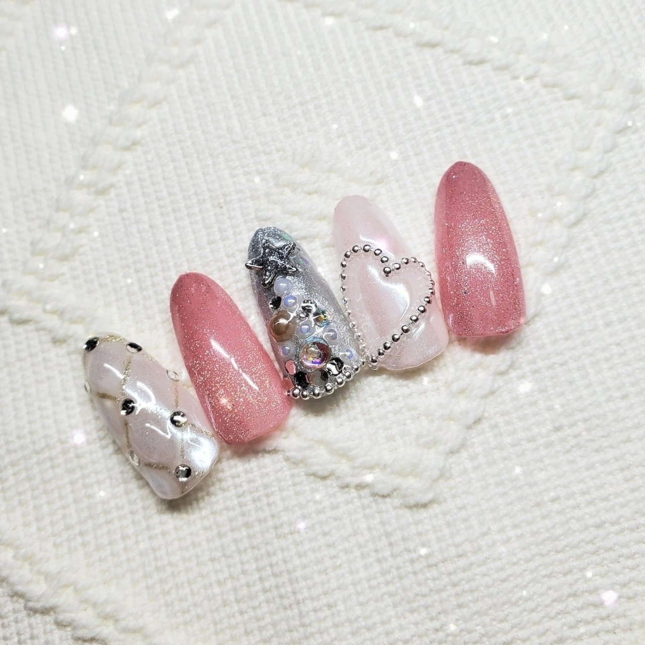 ネイルチップ オーダー クリスマス オーナメント キルティング マグネット 冬 ネイルチップ クリスマス/緑/シルキーマグネット/オーナメント/雪