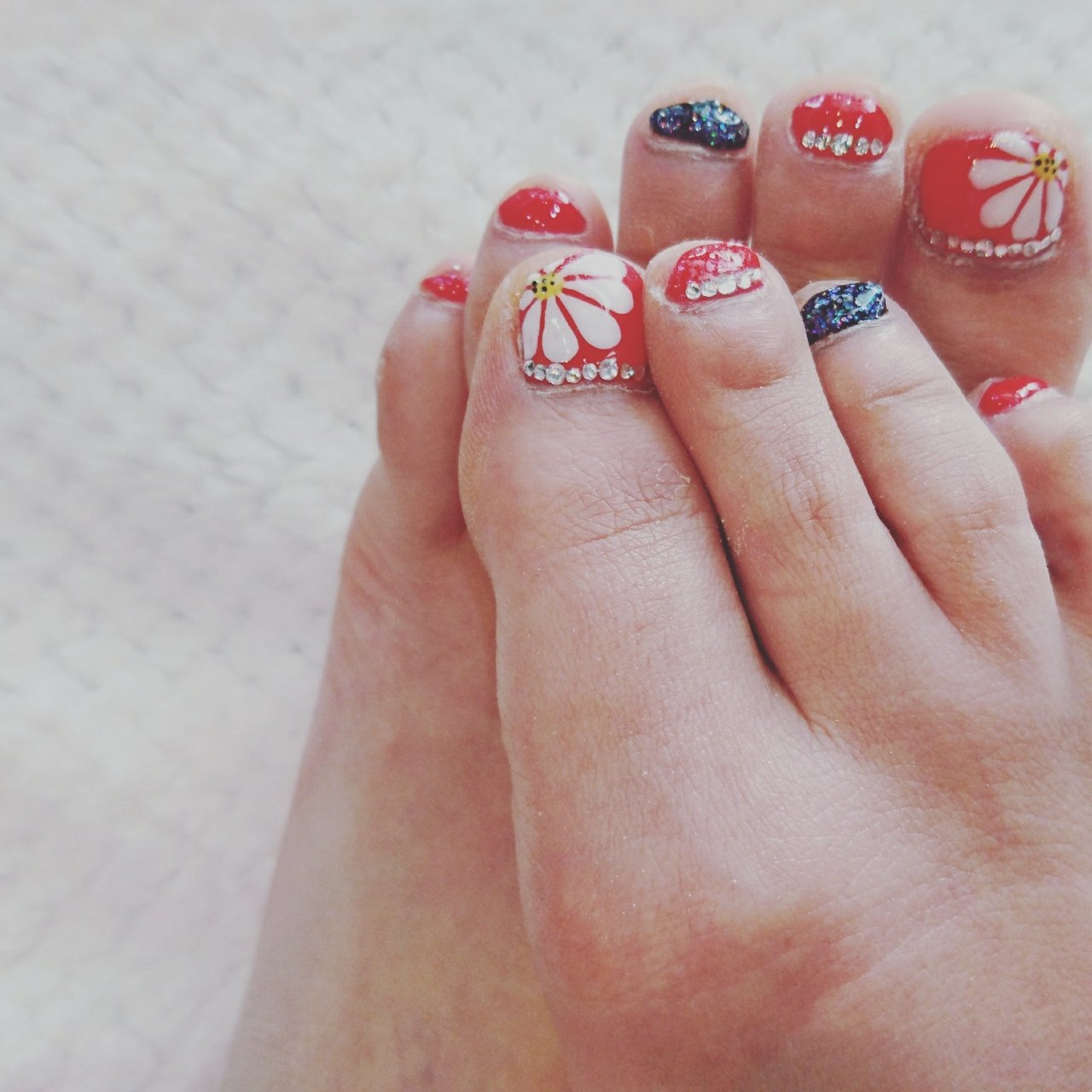 夏 浴衣 パーティー フット ラメ T Gnailのネイルデザイン No
