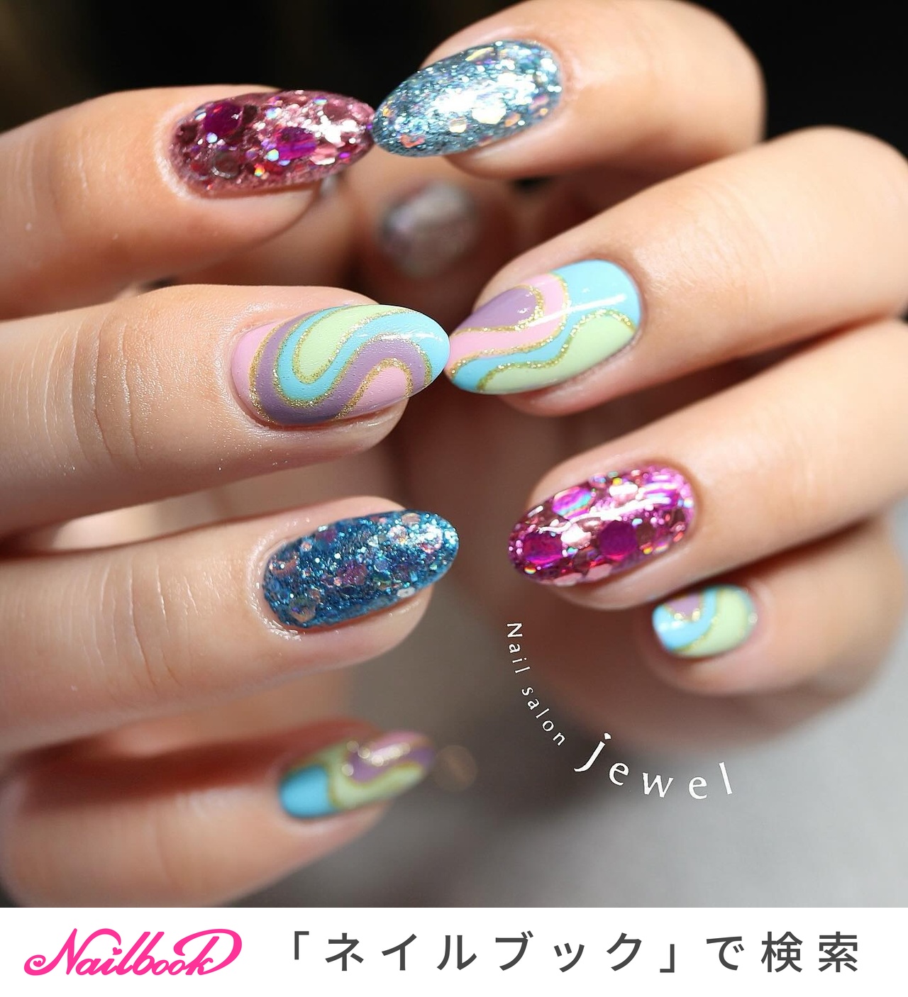 ハンド/グラデーション/ホログラム/ラメ/マーブル - Nailsalon Jewelのネイルデザイン[No.8471816]｜ネイルブック
