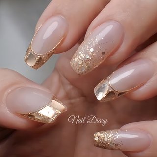 ラメグラデーション ガラスフレンチ 韓国 推しネイルチップオーダー ラメグラデーション ガラスフレンチ 韓国 推しネイルチップ 韓国ネイル