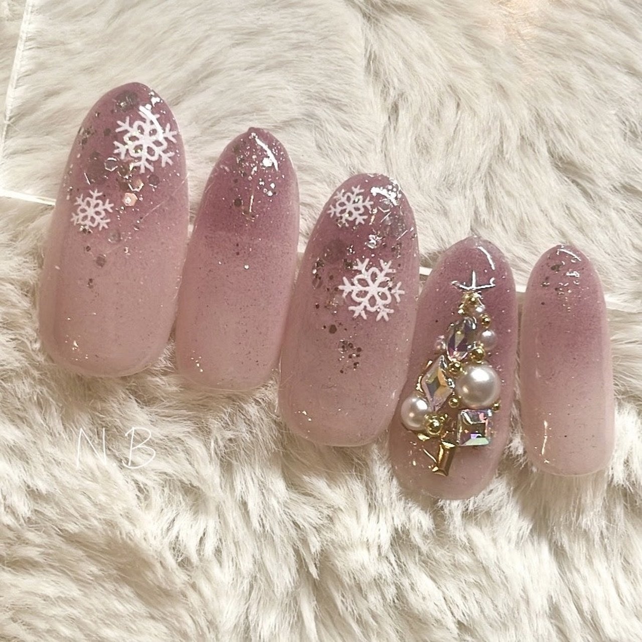 クリスマス/ハンド/グラデーション/ピンク/ネイルチップ  