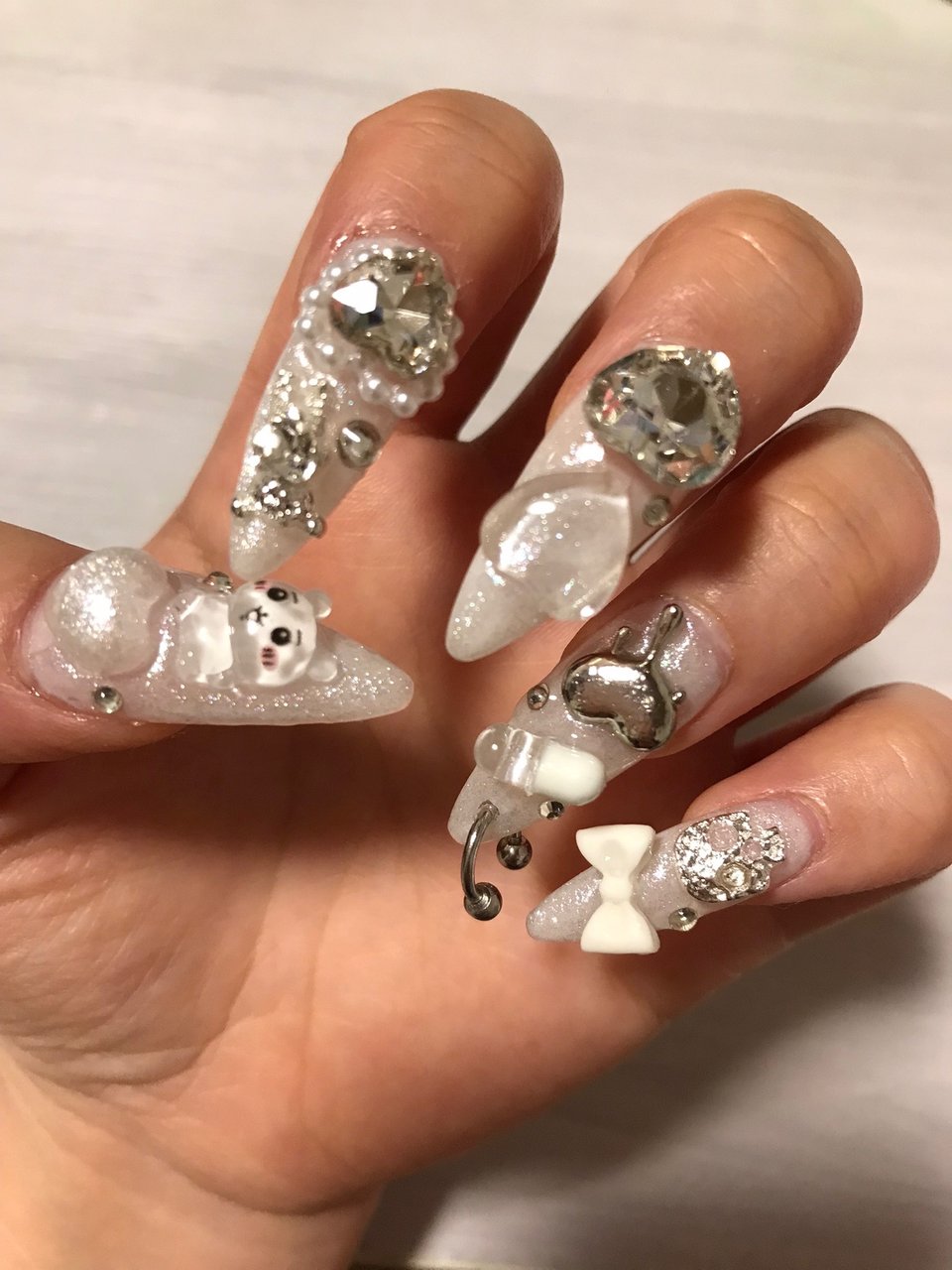 オールシーズン/ラメ/ポイント/ホワイト/ジェルネイル - ハムスターの