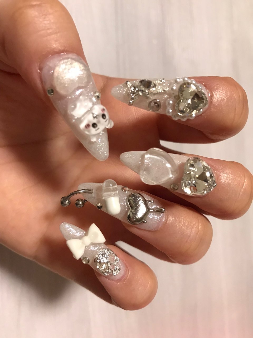 オールシーズン/ラメ/ポイント/ホワイト/ジェルネイル - ハムスターの