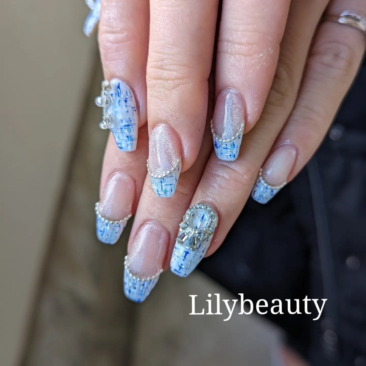 冬/フレンチ/ツイード/ロング/コフィン - Reimi.mのネイルデザイン[No