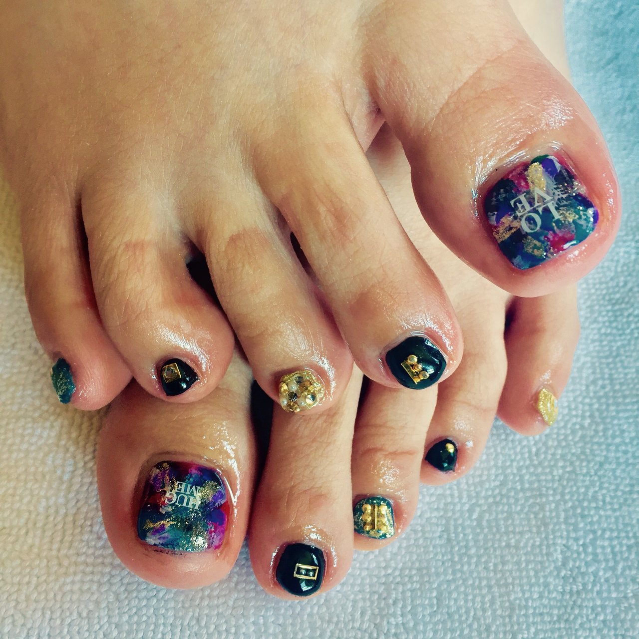 フット ショート グリーン ネイビー グレージュ Nail Vieartのネイルデザイン No ネイルブック