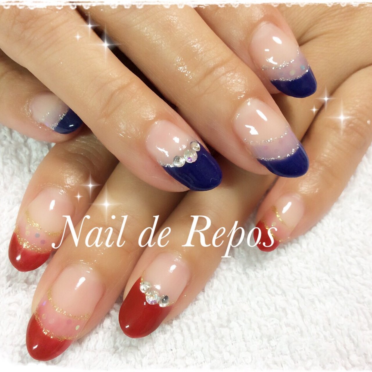 オールシーズン シンプル フレンチ レッド ネイビー Nail De Repos ルポ のネイルデザイン No ネイルブック