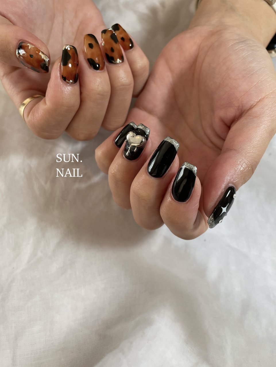 ブラウンハート×ラメ ネイルチップ ハートホロブラウンラメネイル- ネイルチップ専門店ミチネイル