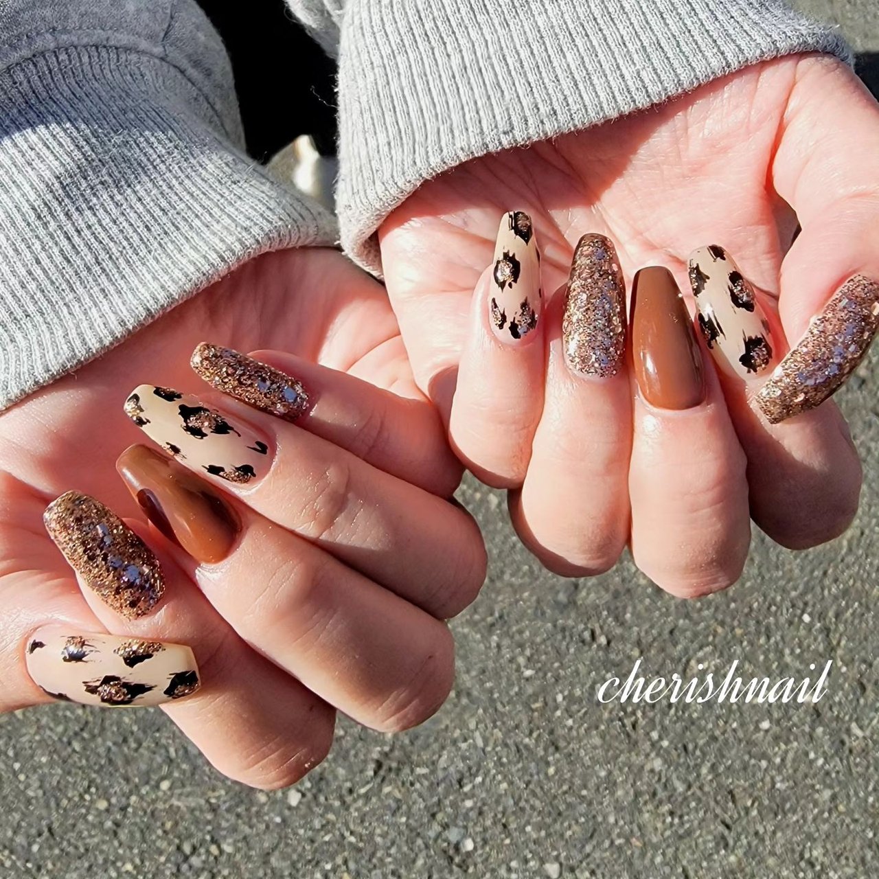 冬/ラメ/レオパード/キラキラ/ベージュ - cherish nailのネイル 